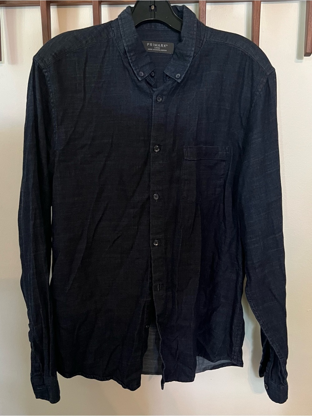 Mens Primark Dark Blue Denim Long Sleeve Button Down button up Shirt Size L